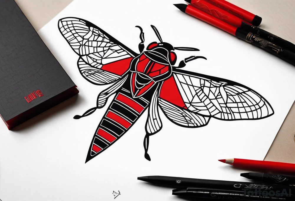 cicada on top of red geometric tattoo idea