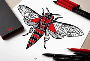 cicada on top of red geometric tattoo idea