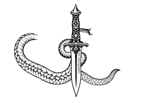 mystical snake coiled around an ancient dagger with jeweled hilt tattoo idea