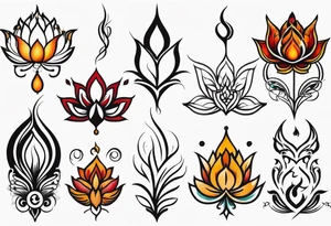 one vertical tattoo that combines lotus flower, phoenix and helix, strength and resilience symbols tattoo idea