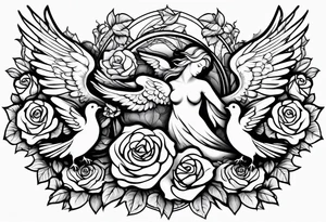Angel and deamon fighting roses doves tattoo idea
