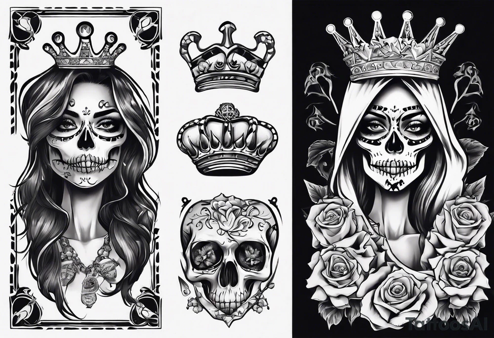 santa la muerta with money and crown
on the card tattoo idea