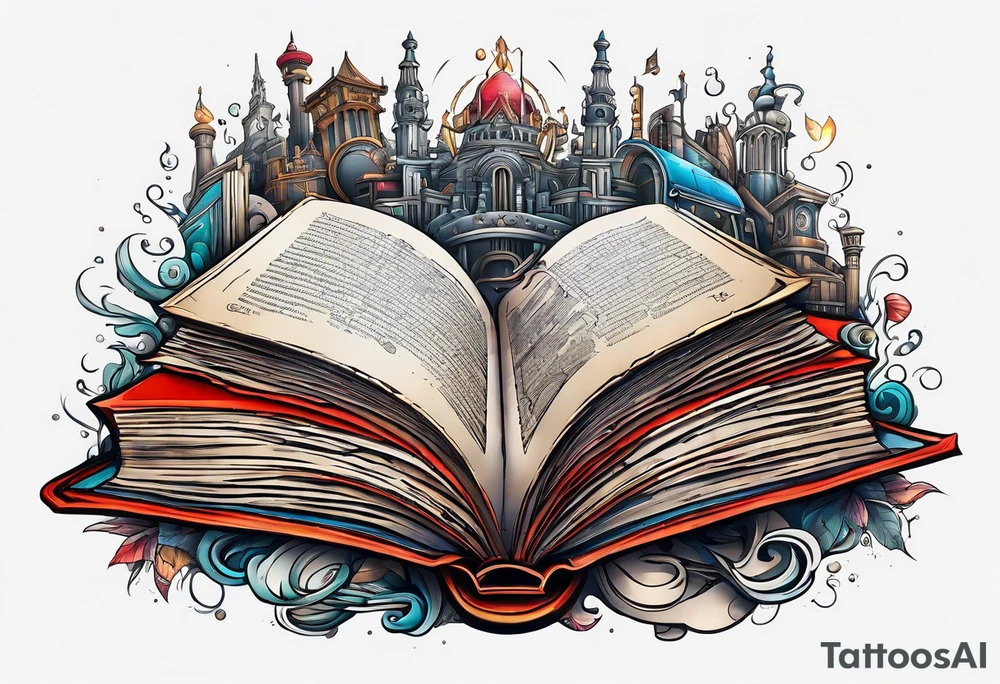 pile of open books no background tattoo idea