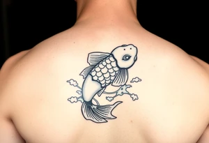 traditional koi fish swimming upstream through turbulent waves tattoo idea