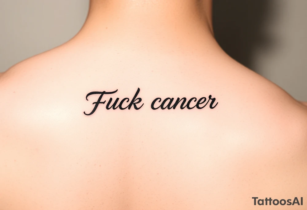 Fuck cancer In cursive on middle finger tattoo idea