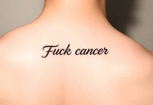 Fuck cancer In cursive on middle finger tattoo idea