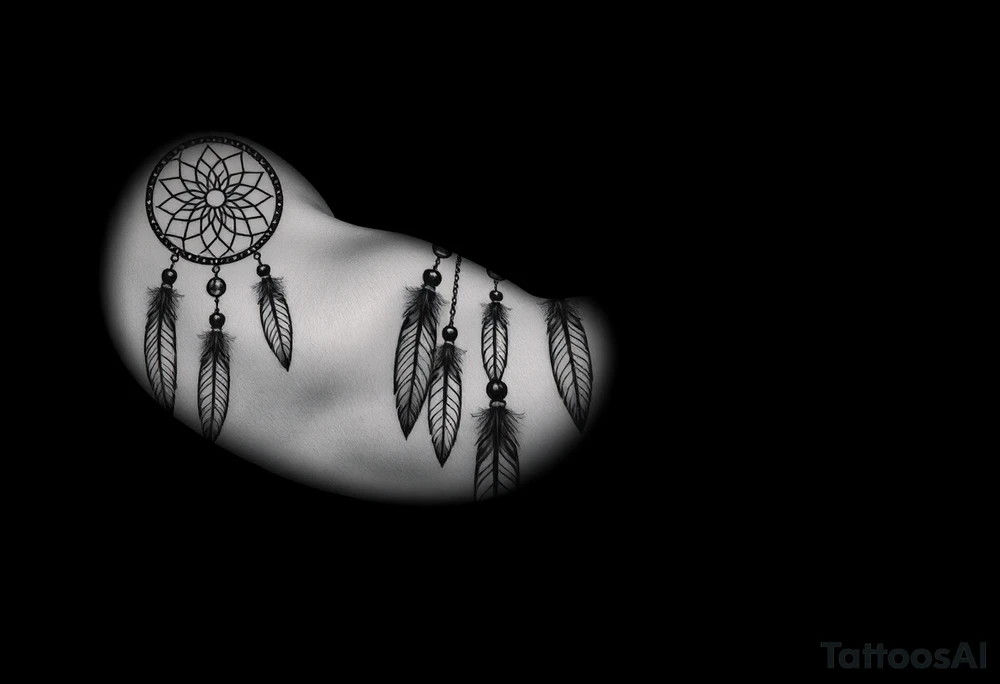 native dreamcatcher with flowing feathers and sacred beads tattoo idea