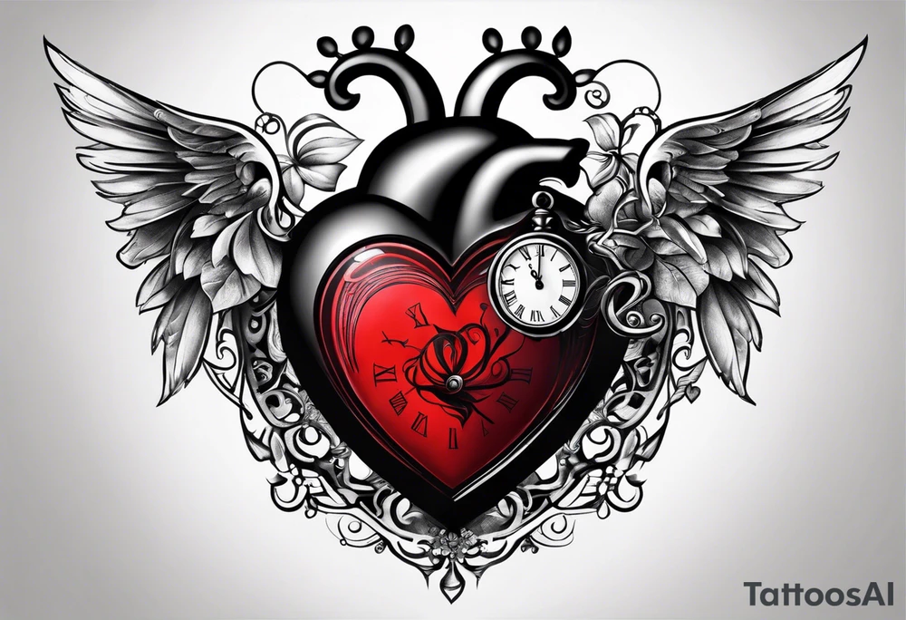 Heart with clock in middle hands on 8 and 5 tattoo idea