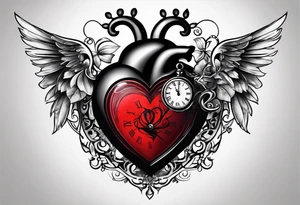 Heart with clock in middle hands on 8 and 5 tattoo idea