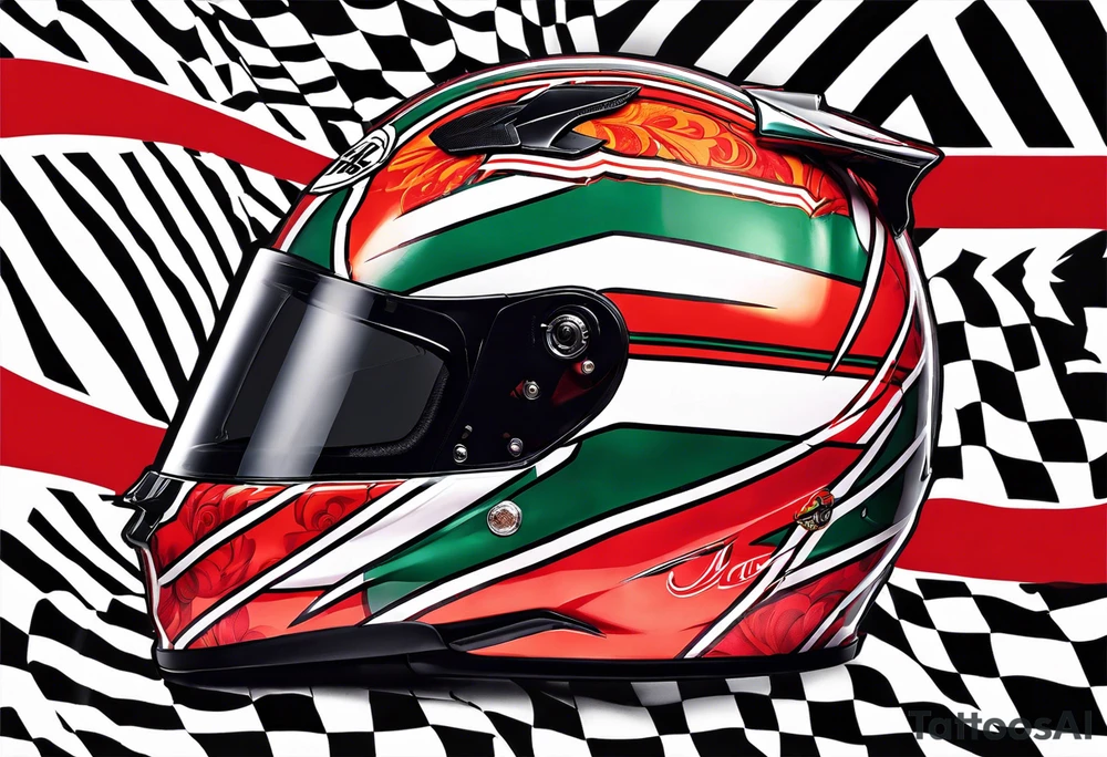 Formula 1 helment with miami colors tattoo idea