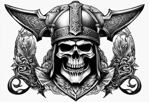 Valhalla sword shield axe mist fog tattoo idea