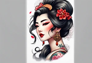 neo traditional Geisha pinup tattoo idea