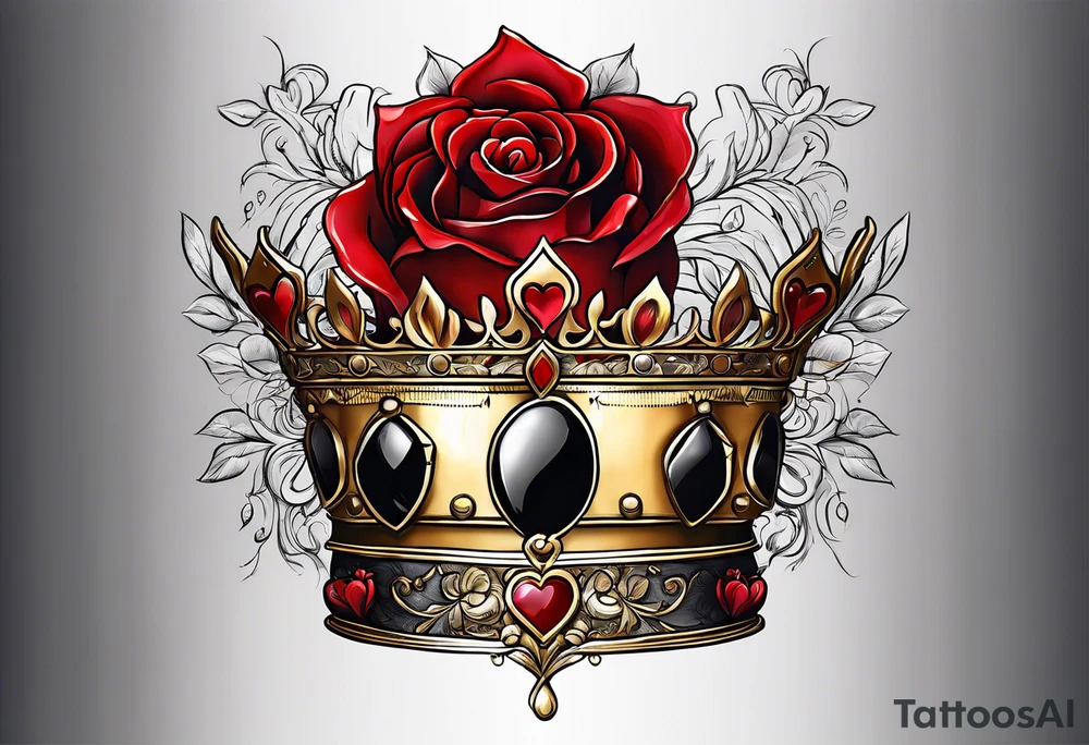 the red rose queen's golden crown with a heart tattoo idea