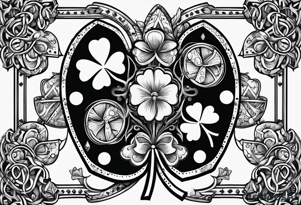 4 leaf clover with horseshoe and dice tattoo idea