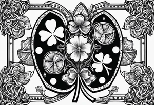 4 leaf clover with horseshoe and dice tattoo idea