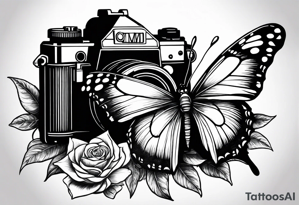 Butterfly, sunflower, camera, book, flower rose tattoo idea Butterfly, sunflower, camera, book, flower rose tattoo idea