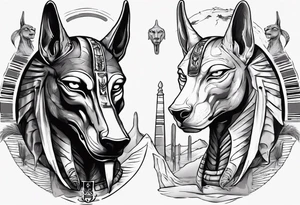 Egyptian god Anubis' head in desert with a cobra tattoo idea