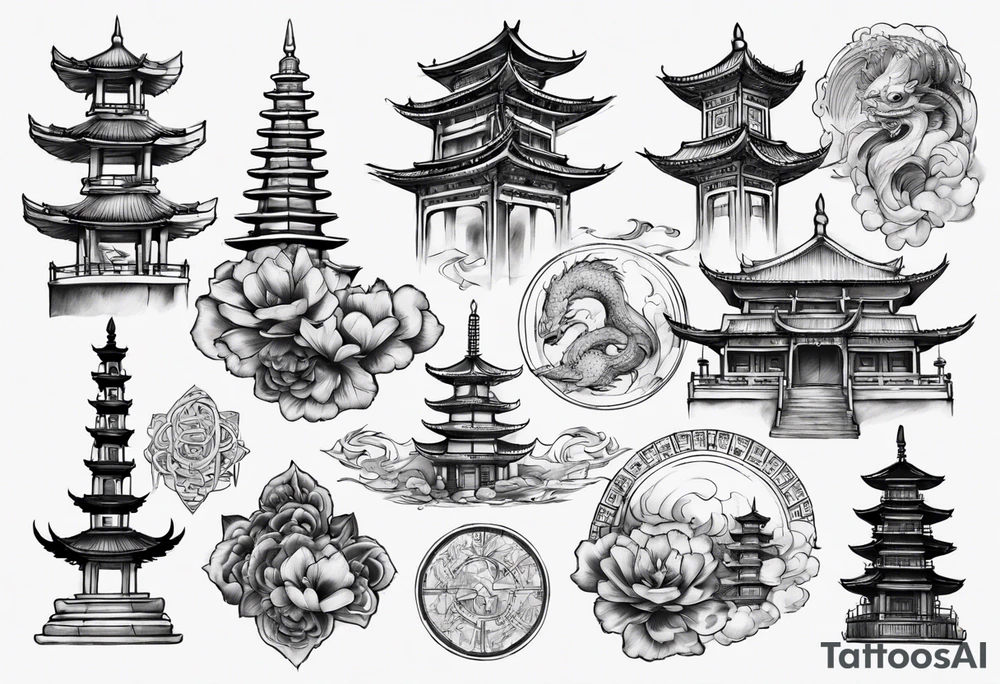 oriental landmark tattoo idea