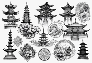 oriental landmark tattoo idea