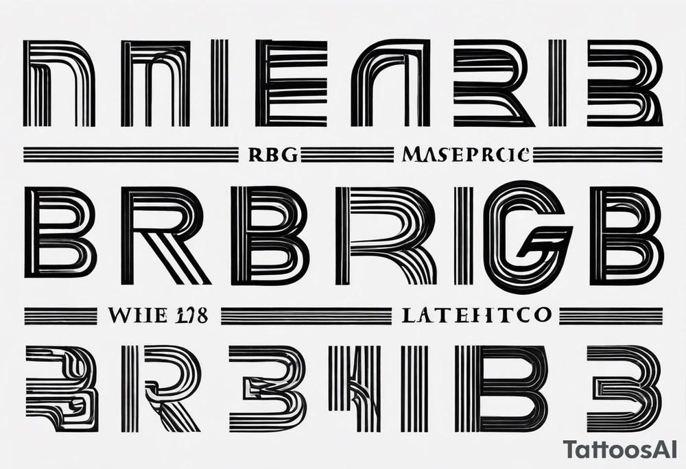 minimalist logo-style tattoo that consists only of the letters 'MRBG'. simple and not too fancy, just the clean and bold letters arranged in a stylish way. tattoo idea
