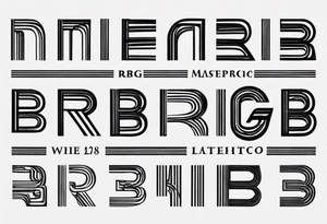 minimalist logo-style tattoo that consists only of the letters 'MRBG'. simple and not too fancy, just the clean and bold letters arranged in a stylish way. tattoo idea