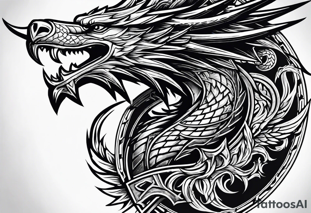 Valhalla sword shield long ship dragon head axe Valknut tattoo idea