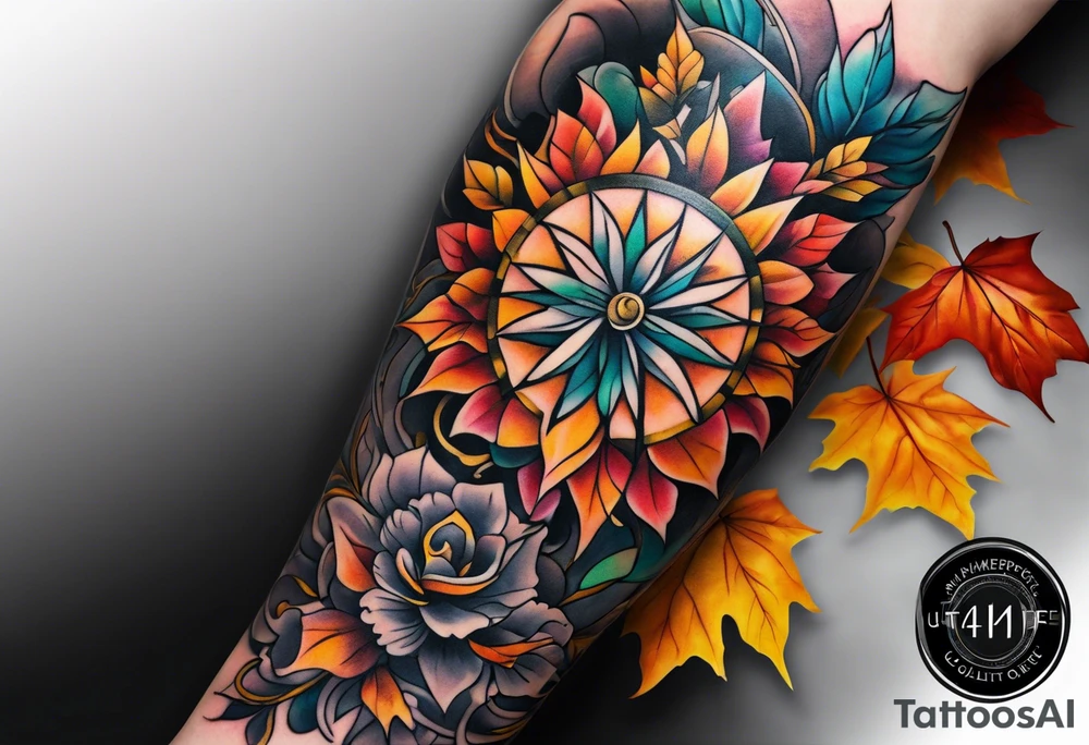 Arm Sleeve Tattoo with fall colors tattoo idea