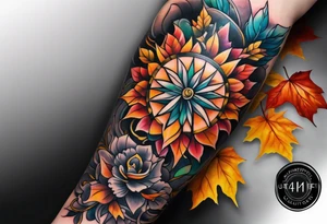 Arm Sleeve Tattoo with fall colors tattoo idea