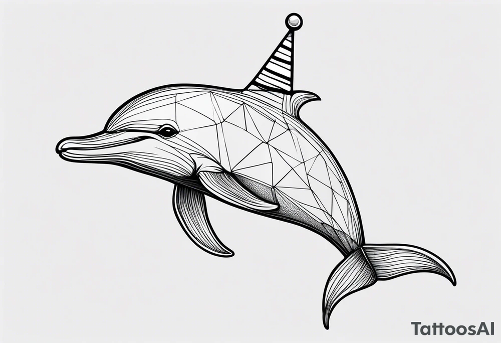 One dolphin wearing a party hat on top. Side view. Dolphin should be smiling. tattoo idea