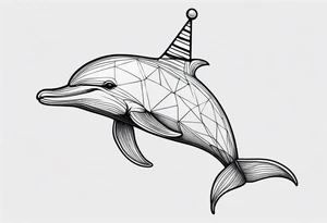 One dolphin wearing a party hat on top. Side view. Dolphin should be smiling. tattoo idea