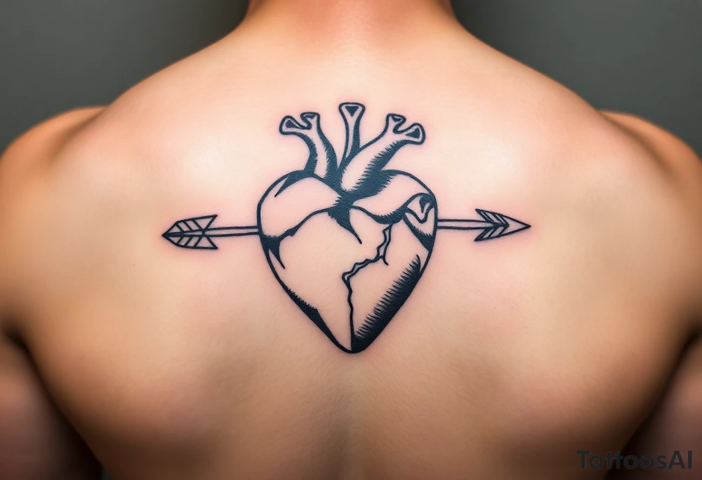 Detailed heart with an arrow inside tattoo idea