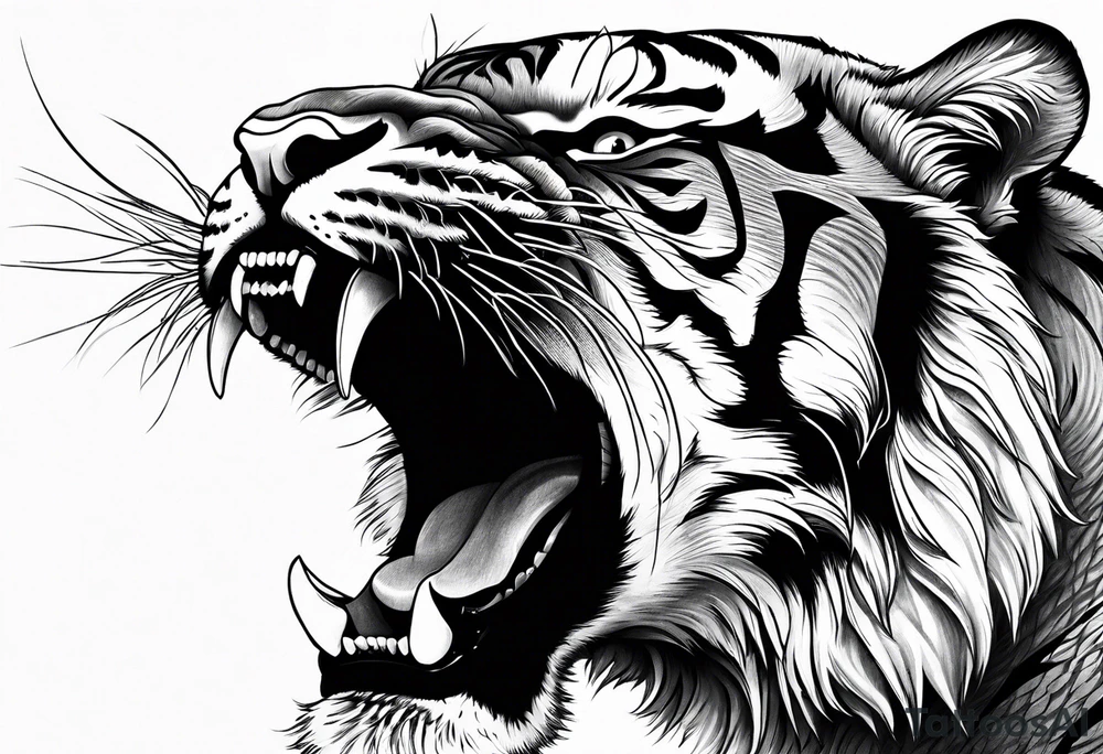 3D Fierce tiger roaring tattoo idea