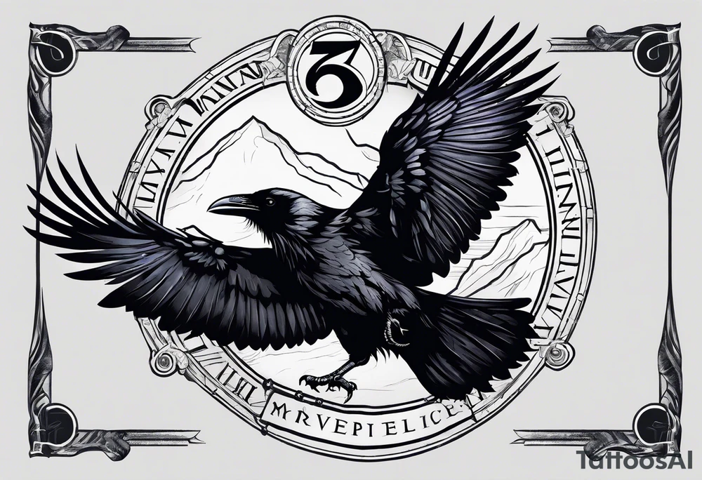 raven attacking a rock with the roman numeral seven and the text Omnia Urunt inscribed on it. tattoo idea