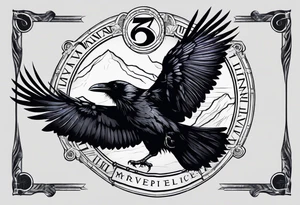 raven attacking a rock with the roman numeral seven and the text Omnia Urunt inscribed on it. tattoo idea