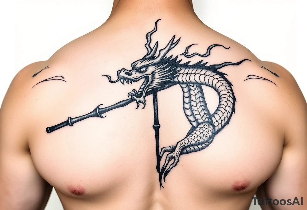 Flow dragon staff fire on the chest tattoo idea