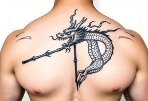 Flow dragon staff fire on the chest tattoo idea