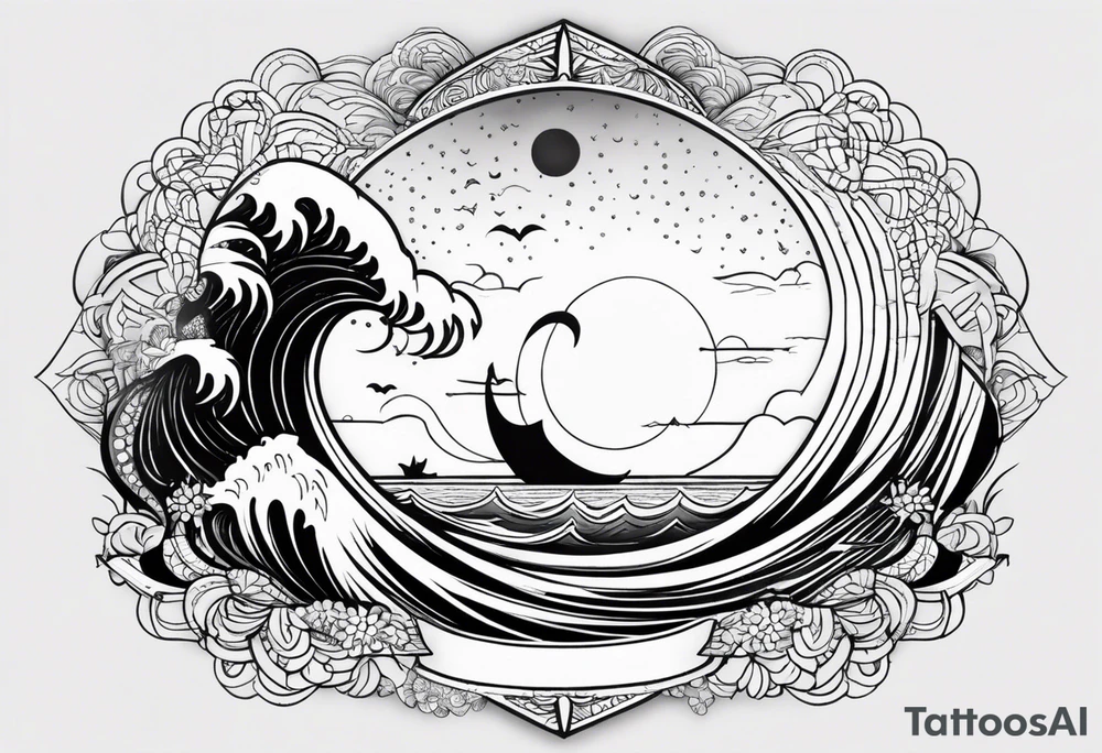 my sister's name Nėja and my mum's name Jūratė, I want to make a tattoo for them, do you have any ideas, I want to illustrate my sister as sun and my mum as ocean (wave or sea). My sister is very happy and always sunshine, my mum is strong and loves ocean tattoo idea