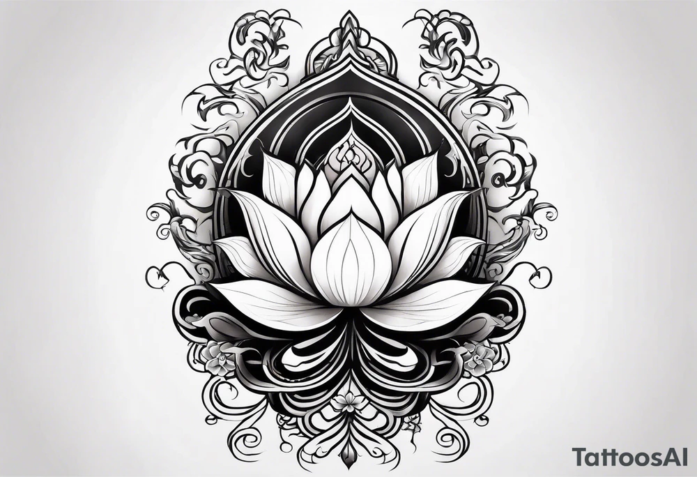 one vertical tattoo that combines lotus flower, phoenix and helix, strength and resilience symbols tattoo idea