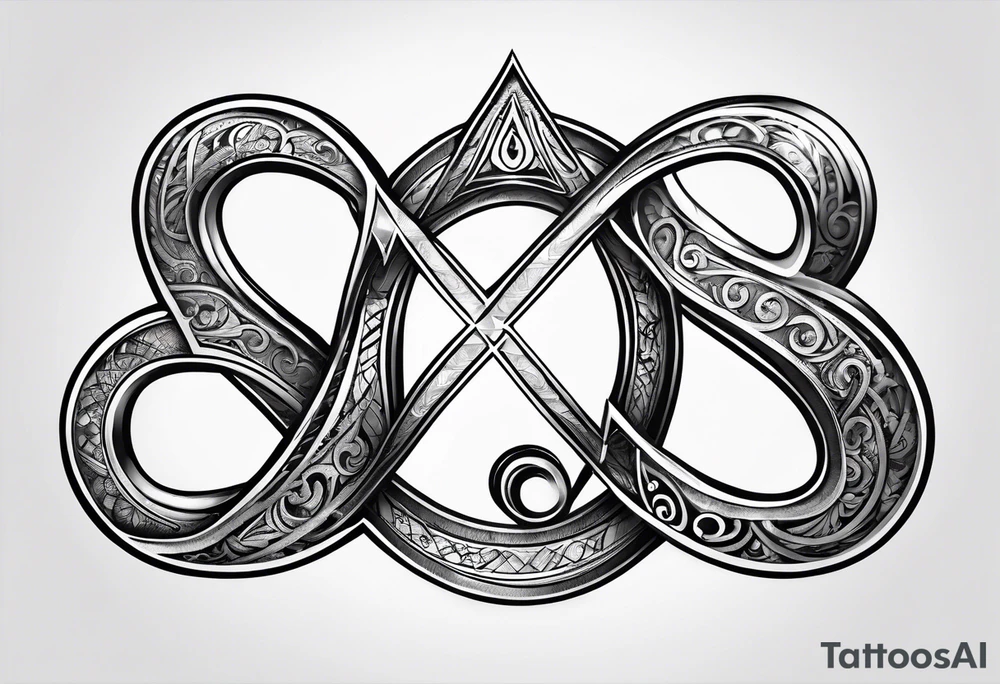 Infinity symbol with a capital letter B in the center, a capital letter J in the left side, and a capital letter J in the right side tattoo idea