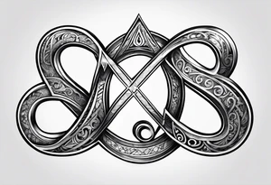 Infinity symbol with a capital letter B in the center, a capital letter J in the left side, and a capital letter J in the right side tattoo idea