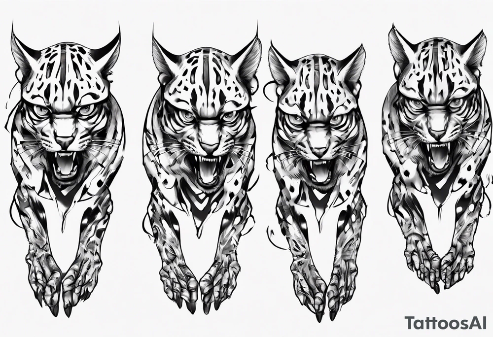 cybernetic ocelot full body roar tattoo idea