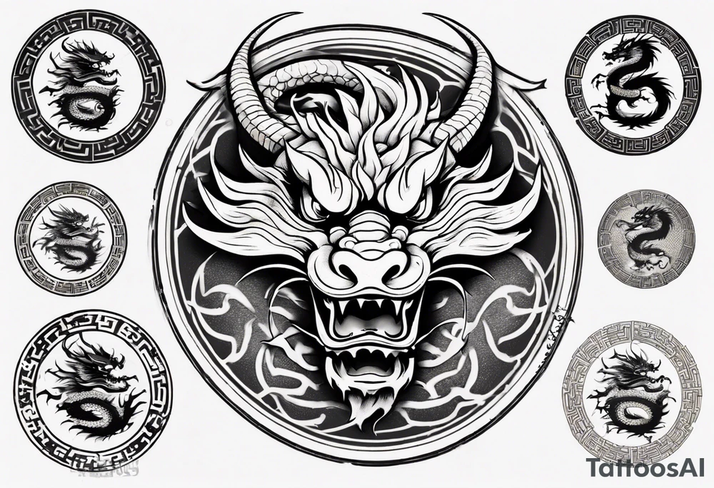 Chinese dragon in a circular shape with "02.03" written on its skin tattoo idea
