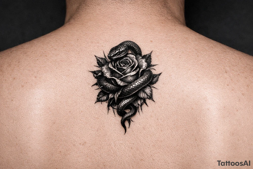 Snake wrapped around rose make it look realistic and hot tattoo idea