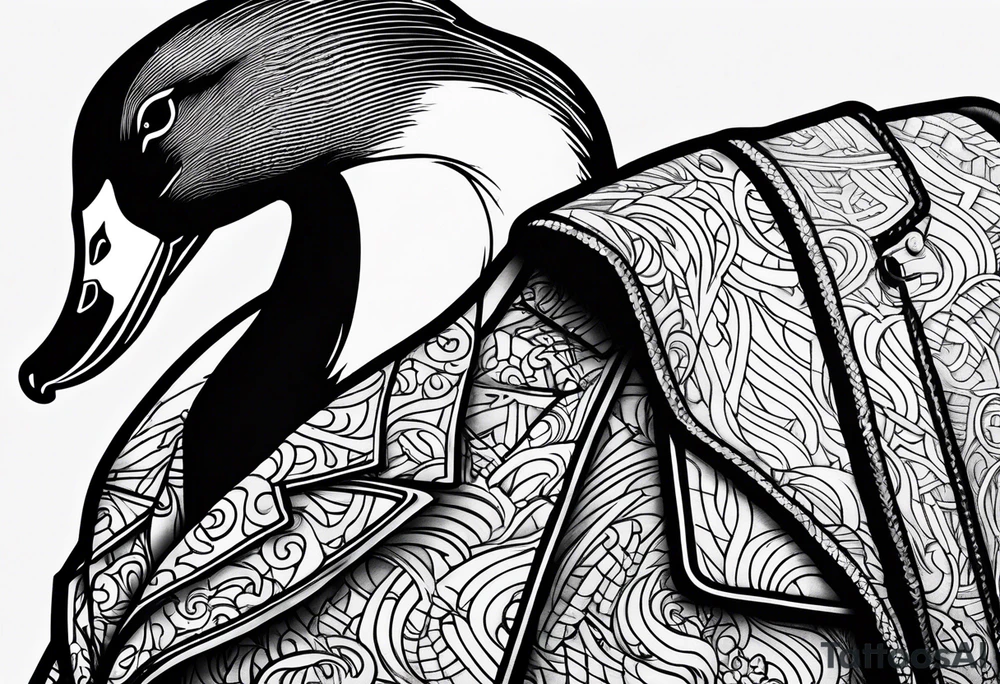Hunting decoy Duck with a jacket that says "XRP" on the side. tattoo idea