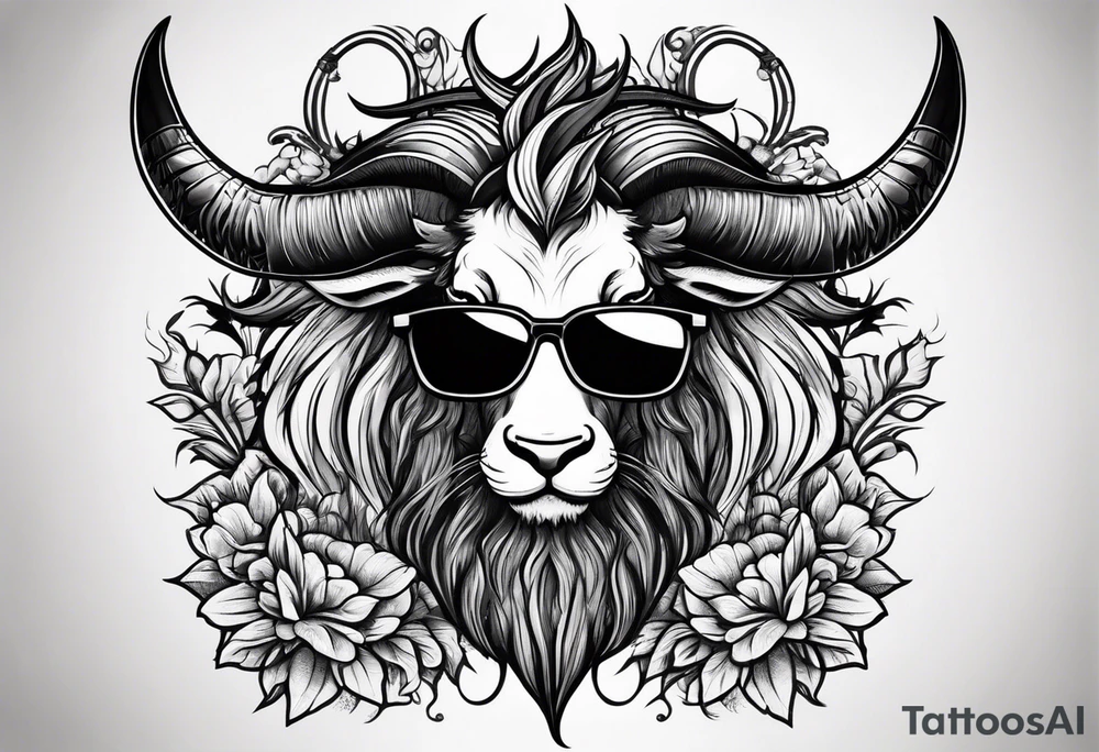 capricorn with beard and sunglasses tattoo idea