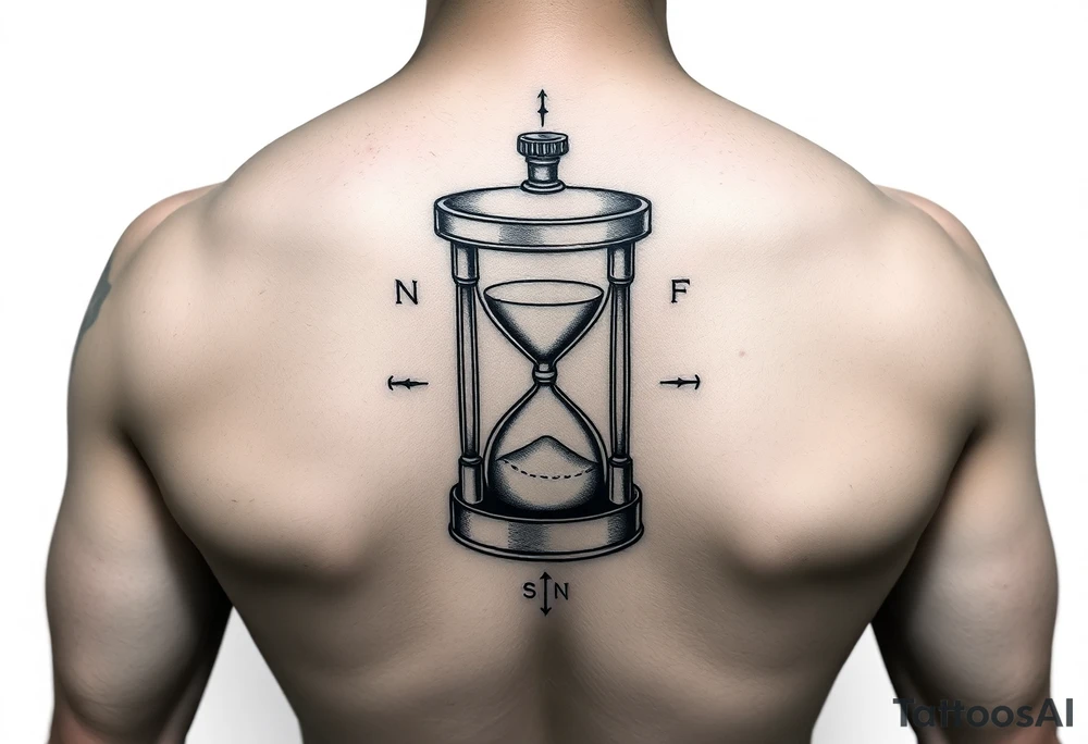Slot machine inside sand timer and compass tattoo idea
