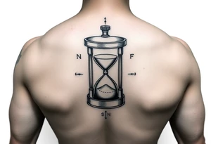 Slot machine inside sand timer and compass tattoo idea