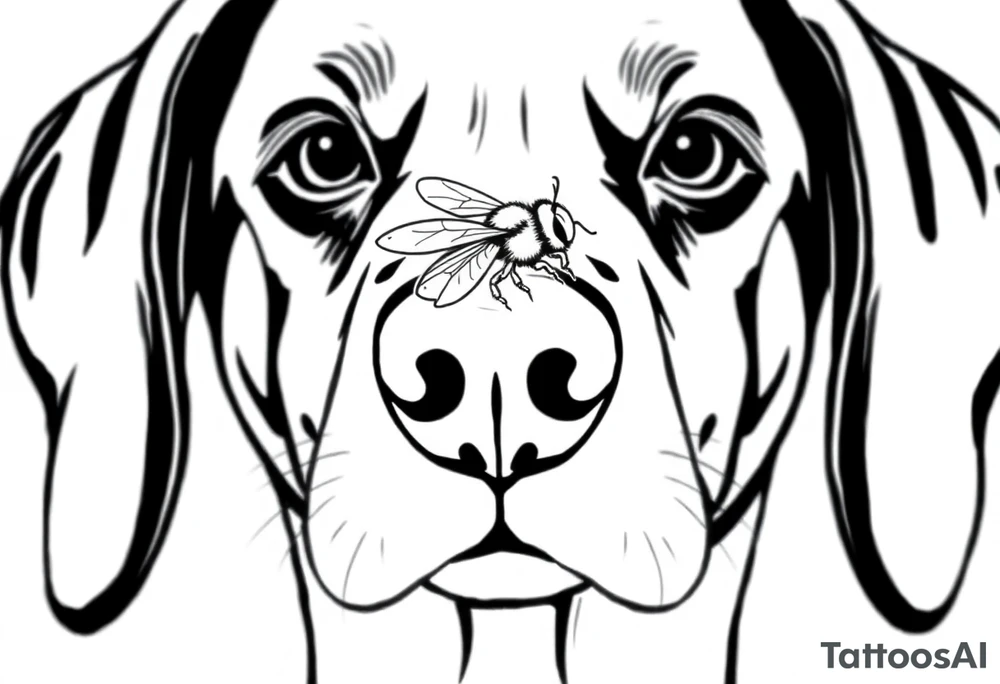 dog with a bee sitting on his nose. fine line very simple tattoo idea dog with a bee sitting on his nose. fine line very simple tattoo idea