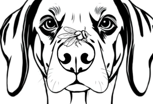 dog with a bee sitting on his nose. fine line very simple tattoo idea