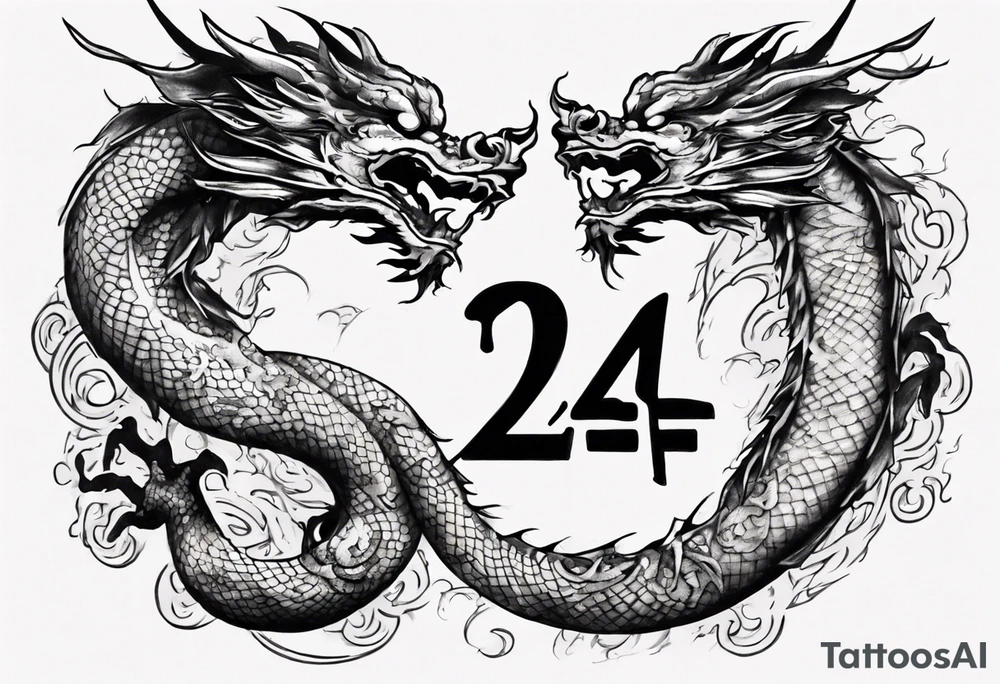 Number 24 with a Chinese dragon around it tattoo idea